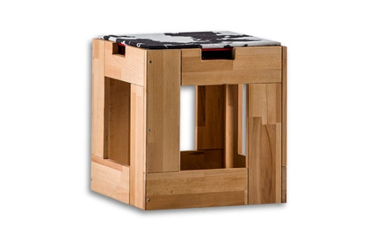 Tabouret chauffant avec cadre en cube en bois